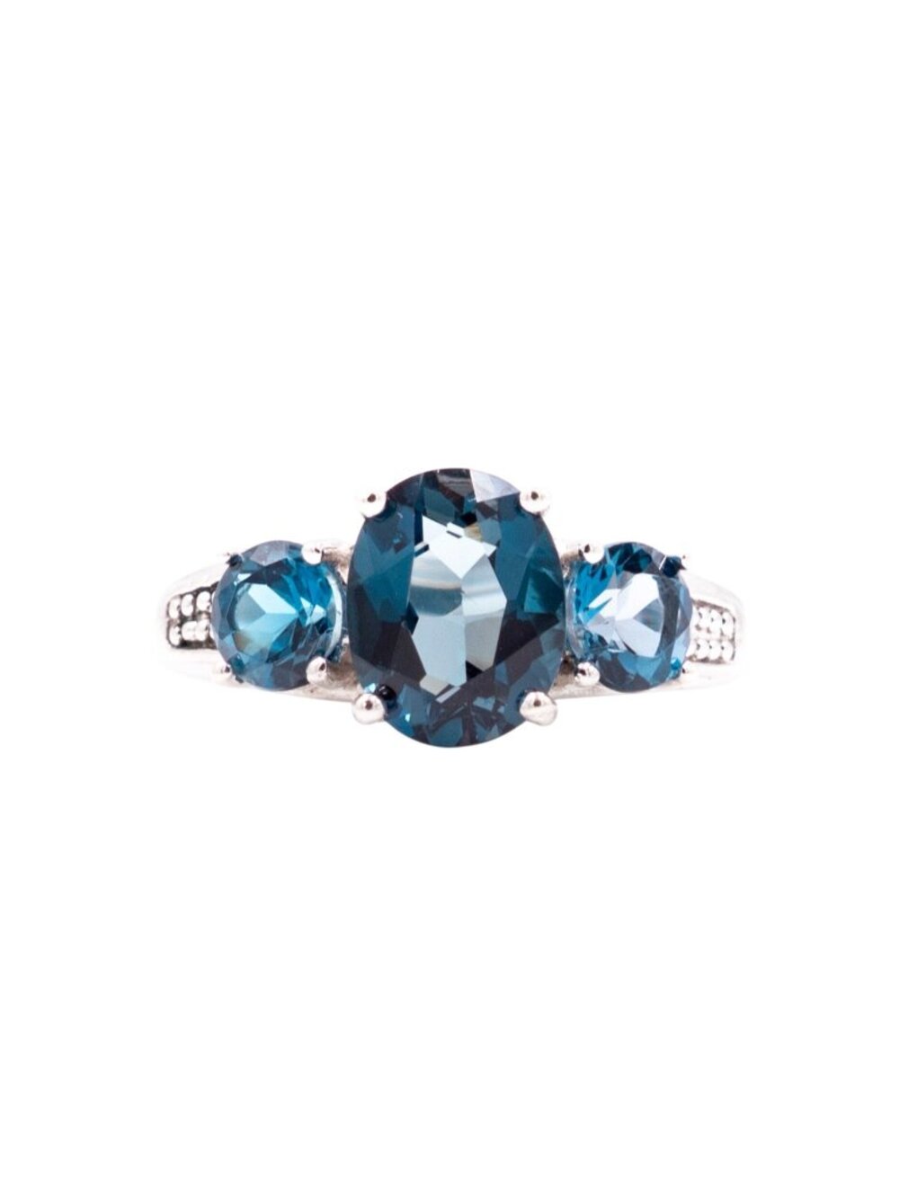 London Blue Topaz Sterling Silver Three Stone Ring Size 7